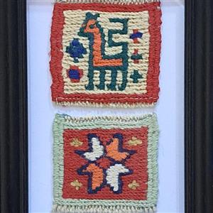 2 عدد گلیم ورنی مینیاتوری  6 در 6 با قاب 10 در 15 و بسیار زیبا