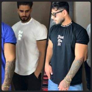 تیشرت یقه گرد مردانه چاپ کاتری رنگ سفید و مشکی سایزبندی M L XL 2XL( قواره دار)