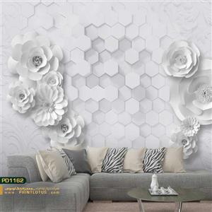 پوستر دیواری گل سفید سه بعدی-کدpd1162