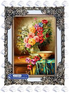 تابلو فرش گلدان ورومیزی فیروزه ای کد: 105615