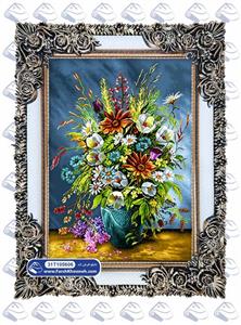 تابلو فرش گل های رنگی در گلدان فیروزه کد: 105606
