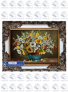 تابلو فرش گلدان فیروزه ای بابونه کد: 105011