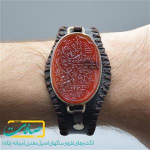 دستبند عقیق قرمز خطی یا جواد الائمه مردانه کد 2344