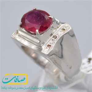 انگشتر یاقوت قرمز اصل با 6 عدد الماس مردانه کد 2453