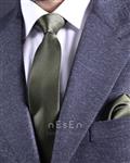 ست کراوات و دستمال جیب مردانه سبز یشمی ساده ساتن