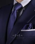 ست کراوات و دستمال جیب مردانه نسن | سرمه ای ساده