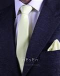 ست کراوات و دستمال جیب مردانه لیمویی ساده ساتن