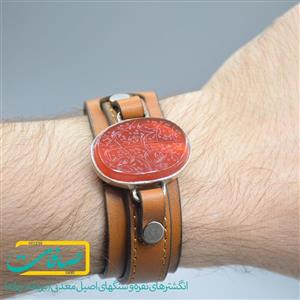 دستبند عقیق قرمز خطی مردانه یا رقیه کد 2315 