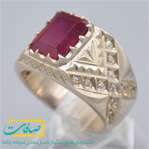 انگشتر یاقوت قرمز اصل با 22 عدد الماس مردانه کد 2462