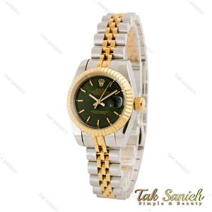 ساعت رولکس زنانه دورنگ طلایی صفحه سبز ایندکس خطی اسمال Rolex-4512-S-L