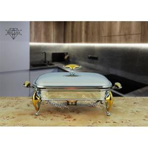 سوفله مسطتیل کوچک استیل برند دیاکو مدل النا براق پایه طلایی 205g