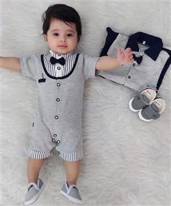 رامپر پسرانه نوزادی یقه پاپیون کد 702