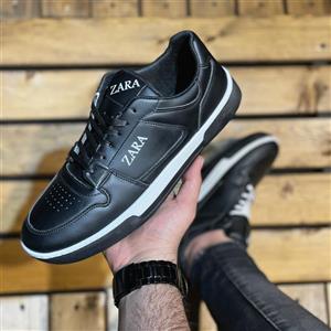 کتونی مردانه رنگ مشکی مدل زارا رویه چرم و جیر و کفی طبی کد 35910