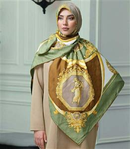 روسری سبز کرم مجلسی ابریشم قواره بزرگ 2790