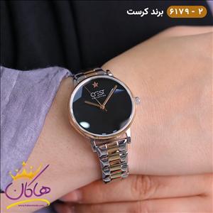 ساعت زنانه کرست فلزی نقره ای رز گلد صفحه مشکی |6179/2 CREST