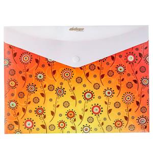 پوشه دکمه دار سفید و نارنجی طرح گل 127T پاپکو