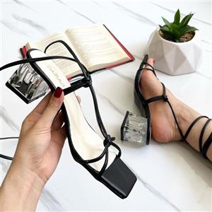 صندل دخترانه مدل عنکبتونی بند دور مچ پاشنه 5سانت کریستال رنگ مشکی - 