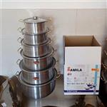 سرویس شش قابلمه روحی دسته طلایی ساخت  فراهانی از شرکت ظروف نچسب رامیلا - aluminium cookware factory