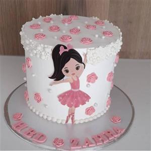 کیک  شیقون مدرن تولد با فوندانت گل صورتی  وزن 1300کیلوگرم ( فیلینگ نوتلا و موز و گردو)