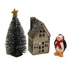 دکوری مدل درخت کریسمس و کلبه و پنگوئن مجموعه سه عددی