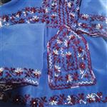 پیراهن شلوار سنتی دست دوز بسیار عالی وشیک دخترانه 3 تا 5 سال رنگ آبی نگین دوزی