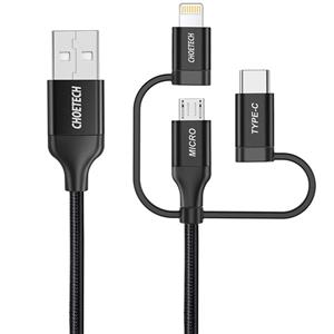 کابل CHOETECH چویتِک پورت USB-C و Lightning و Micro USB طول 1.2 متری MFi Certified مدل IP0030