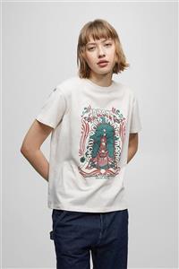 تی شرت یقه خدمه طرح گرافیکی مدل قواره دار آستین کوتاه زنانه پول اند بیر Pull & Bear (برند اسپانیا)
