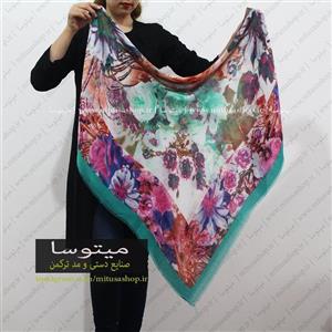 روسری ترکمن نخ ترک  سبزآبی