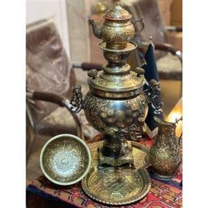 سرویس سماور شیش لیتری توپی قلم خطی، با ورق ضخیم با کیفیت از جنس برنج