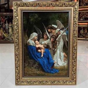 تابلوفرش دستبافت، ملائکه چله ابریشم پر از ابریشم 50رج، قاب چوبی درجه یک