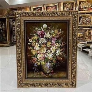 تابلو فرش دستبافت، گل و گلدان چله ابریشم پر از ابریشم 50رج، بسیار زیبا و نفیس