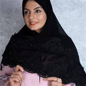 روسری مشکی حریر سوزنی با نگین پانچی