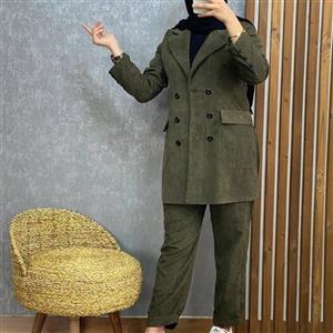 کت و شلوار مخمل کبریتی در رنگ سبز و آبی