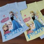 تیشرت دخترانه frozen.در دو رنگ زرد و آبی.دارای سایز 40_45.جنس ملانژ رنگی