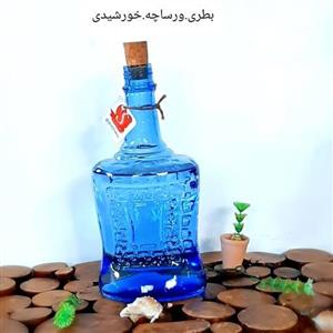 بطری خورشیدی شیشه آبی ورساچه حجم 1.5 لیتر با درب چوب پنبه وارداتی تولید شده با بلور آبی کبالت زیبا و شکیل 