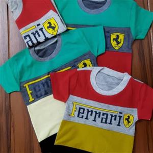 تیشرت پسرانه ferrari . جنس نخ پنبه.سایز35: قد34 عرض 25 سایز 40: قد40 عرض 29