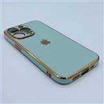 قاب گوشی iPhone 13 pro آیفون طرح ژله ای مای کیس گلد لاین دور طلایی محافظ لنز دار رنگ فیروزه ای کد 13