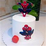 کیک اسفنجی مدرن تولد با چاپ غیر خوراکی تم مرد عنکبوتی  وزن1350 کیلوگرم ( فیلینگ نوتلا و موز و گردو)