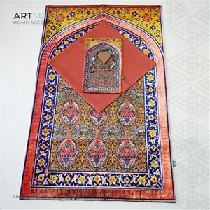 سجاده مخمل آستر دار طرح کاشیخط بهار آرت مان سایز 70x110 