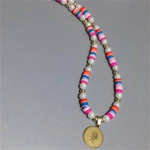 گردنبند استیل فیمو و مروارید شل و سنگ حدید