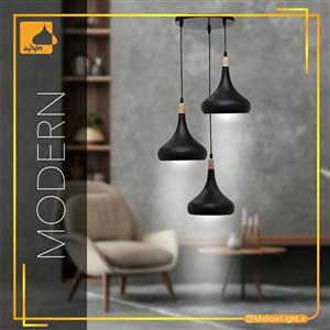 لوستر مدرن سه شاخه آباژوری کوچک (دایره ای)  _ قطر دهانه هر یک : 18 سانت _ رنگ : سفید و مشکیِ داخل سفیدِ کوره ای