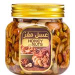 عسل مغز 450 گرمی حاوی عسل و 4مغز پسته و بادام و بادام هندی و گردو