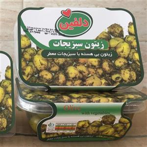 زیتون با سبزیجات 220 گرمی دلفین پک 6 عددی