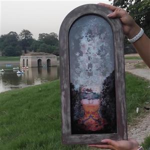آینه کهنه کاری شده (تبدیل شیشه به اینه)با قاب ام دی اف گنبدی ساده پتینه شده به سبک رستیک