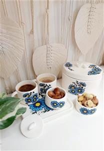 سرویس چای خوری دونفره سرامیک دستساز دو عدد فنجون نلبکی به همراه قوری و وارمر وقندون7تیکه ()