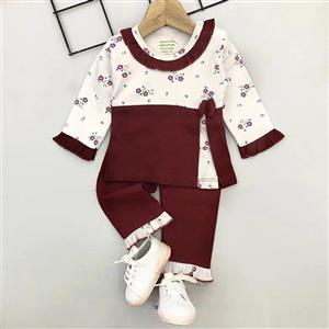 بلوزو شلوار پنبه دخترانه طرح پاپیون زرشکی مناسب نوزاد تا یکسال رنگبندی ندارد سایز بندی طبق جدول سایز محصول