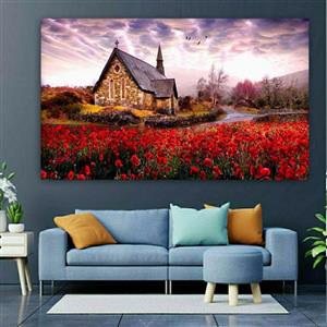 تابلو بوم طرح کلبه ای میان گل کد bj54