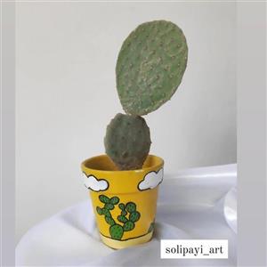 گلدان سفالی طرح کاکتوس