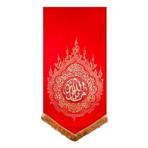 201175-بیرق حرارت قرمز 70در150 طرح یا ثارالله پارچه کج‌راه (مناسب برای محرم و صفر و عزاداری ها ومجالس مذهبی)