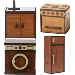 ماکت دکوری چوب ارا مدل ست لوازم آشپزخانه kitchen20 مجموعه 4 عددی